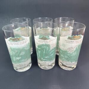 Libbey Highball Glasses Tumbler Golf Course Maps Set of 6 Augusta-Oakmont+ VTG